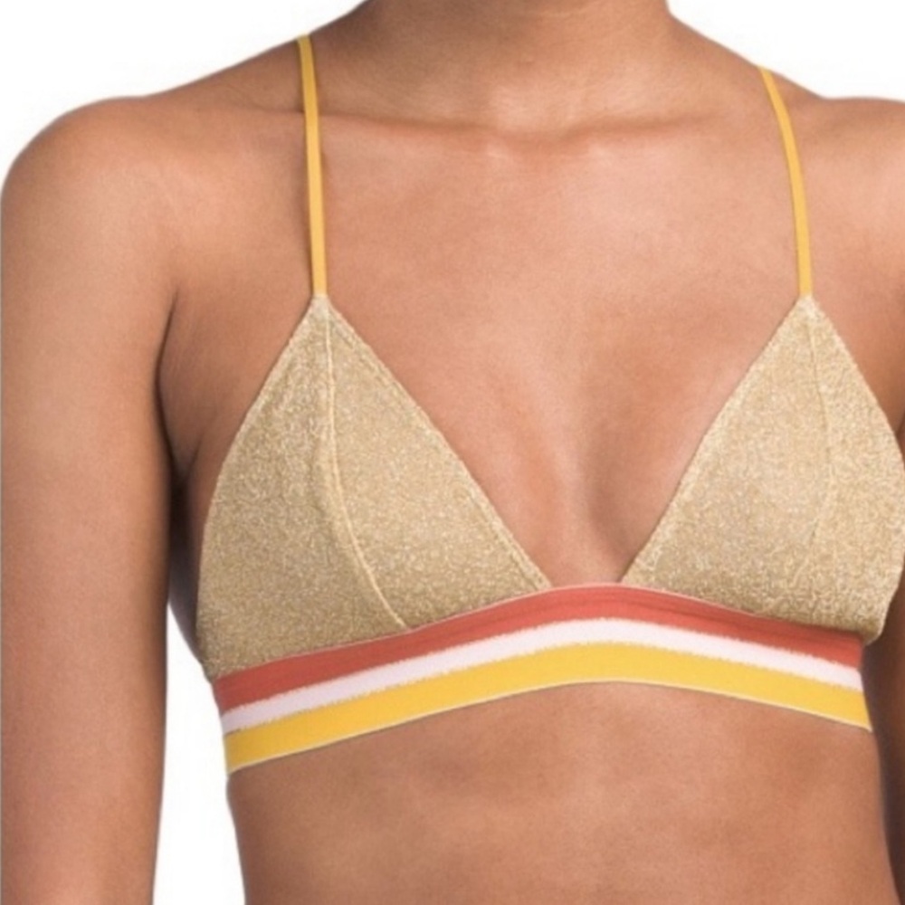Free People Intimately XS Gold Shimmer Bralette with Multicolor Band